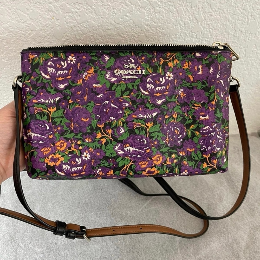 Retail $350 COACH LYLA FLORAL PRINT IN PURPLE CROSSBODY BAG
